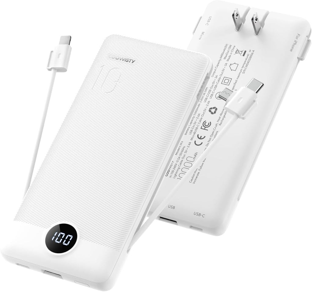 Coowisty Cargador portátil con enchufe de pared, banco de energía U...