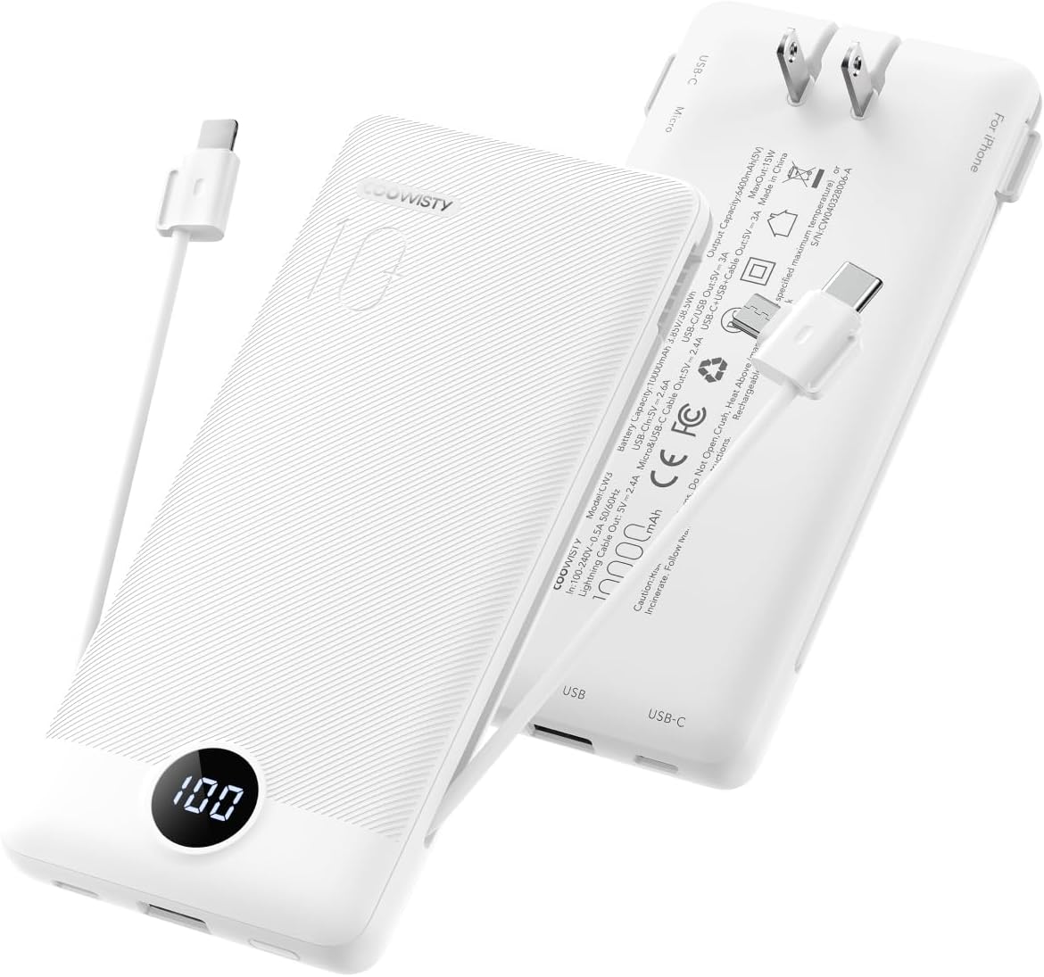 Coowisty Cargador portátil con enchufe de pared, banco de energía U...