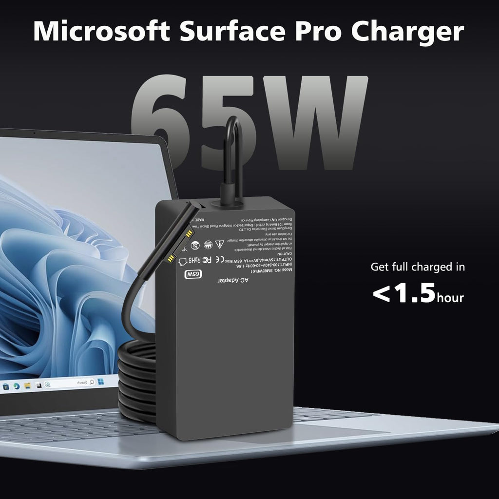 Cargador para laptop Surface Pro de 65 W compatible con Microsoft S...