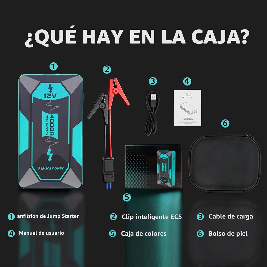 VisualPower Arrancador portátil, arranque de motocicleta de pico de...