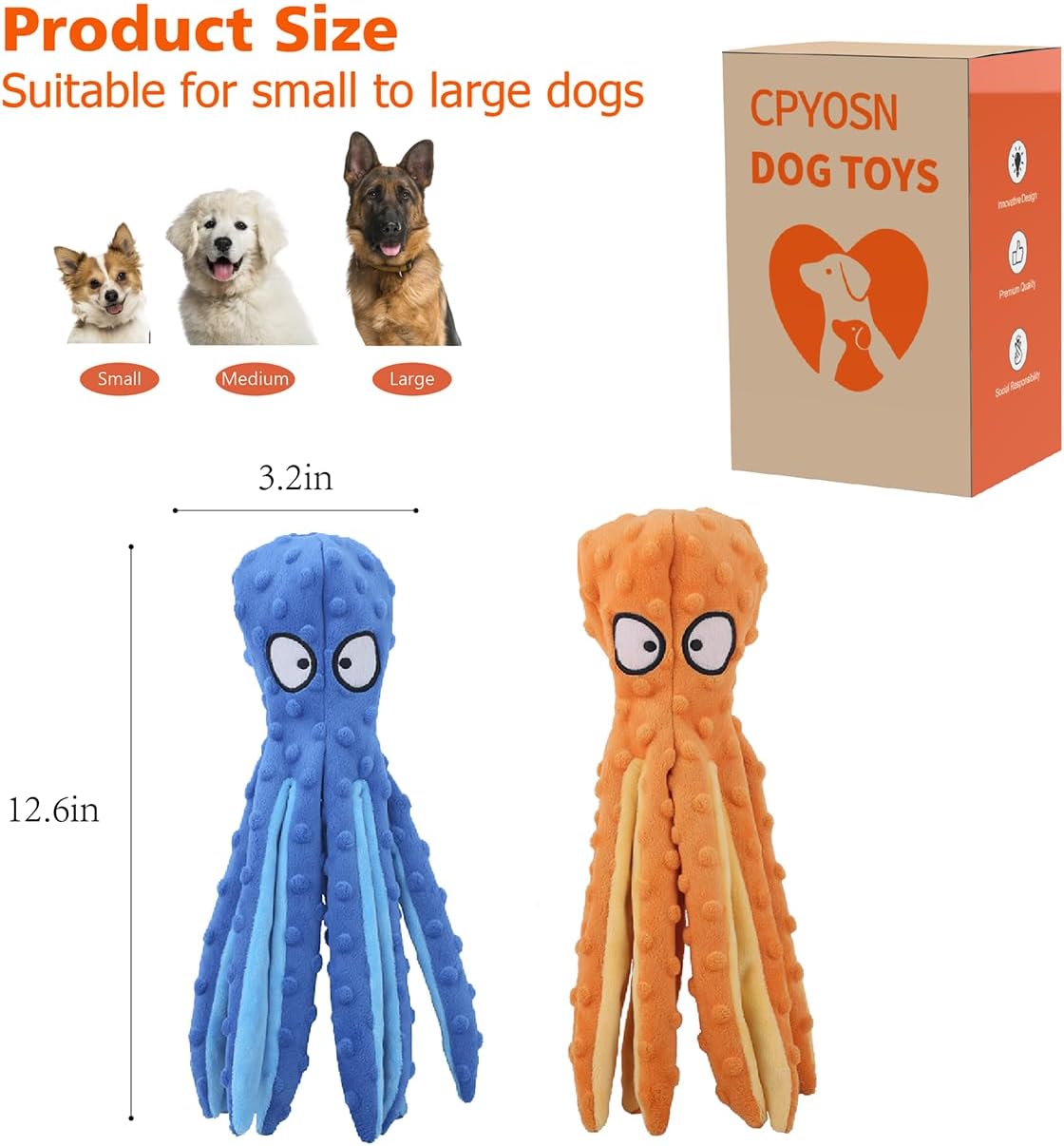 CPYOSN Pulpo - Juguetes chirriantes de felpa para perros, sin relle...