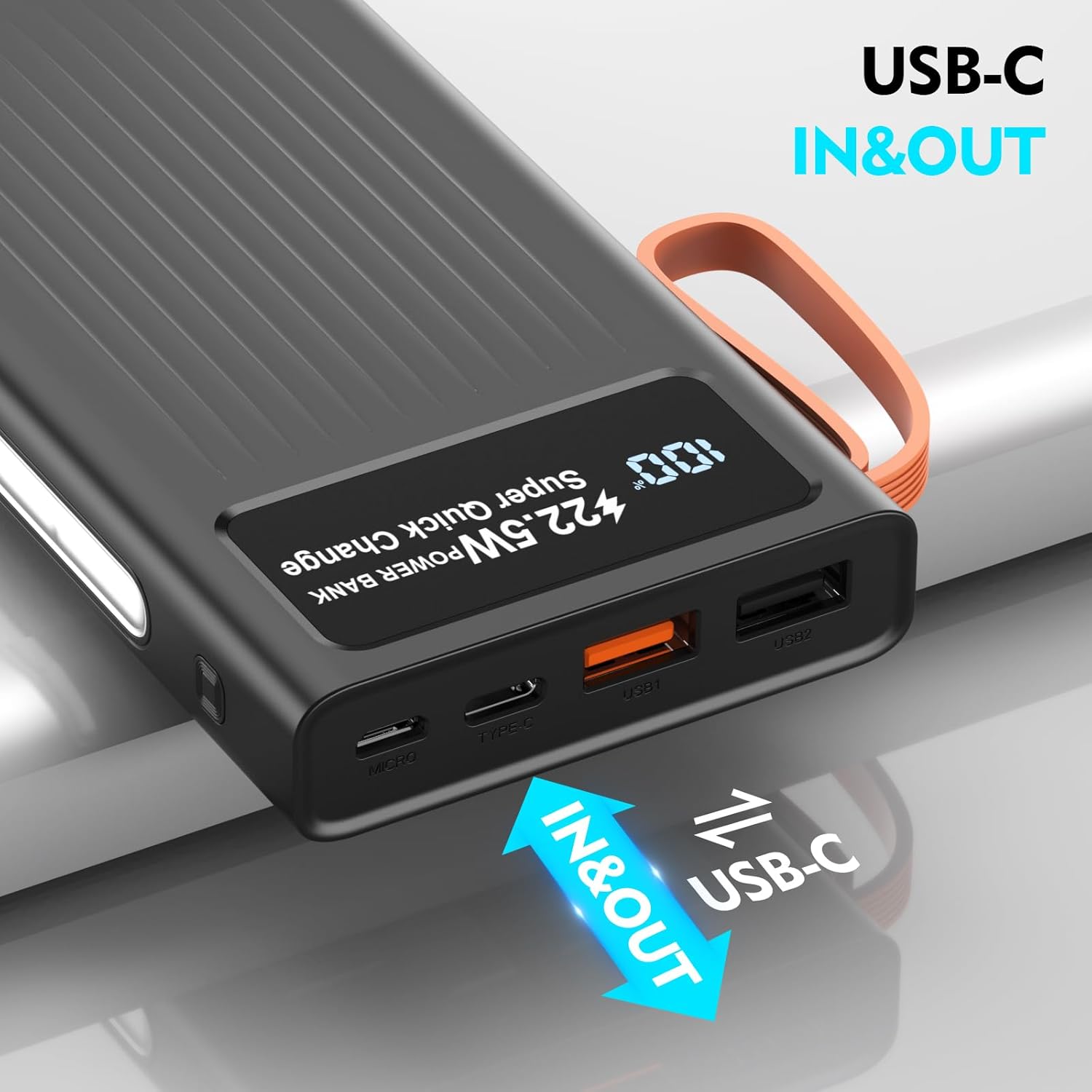 Cargador portátil de 10000 mAh, cable integrado, PD de 22.5 W de ca...