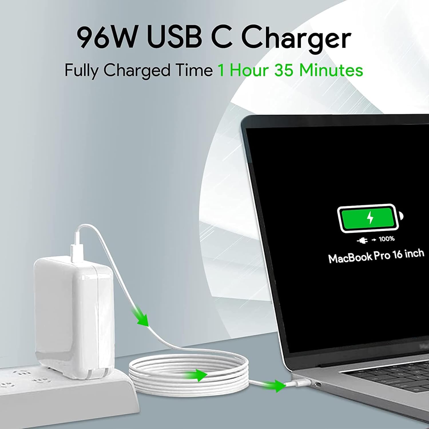Cargador para MacBook Pro - Cargador USB C de 96W Cargador rápido p...