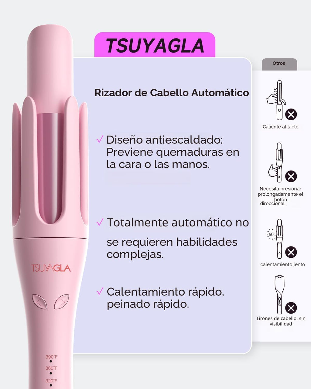 TSUYAGLA Rizador automático, rizador de pelo de 1 pulgada con 3 tem...