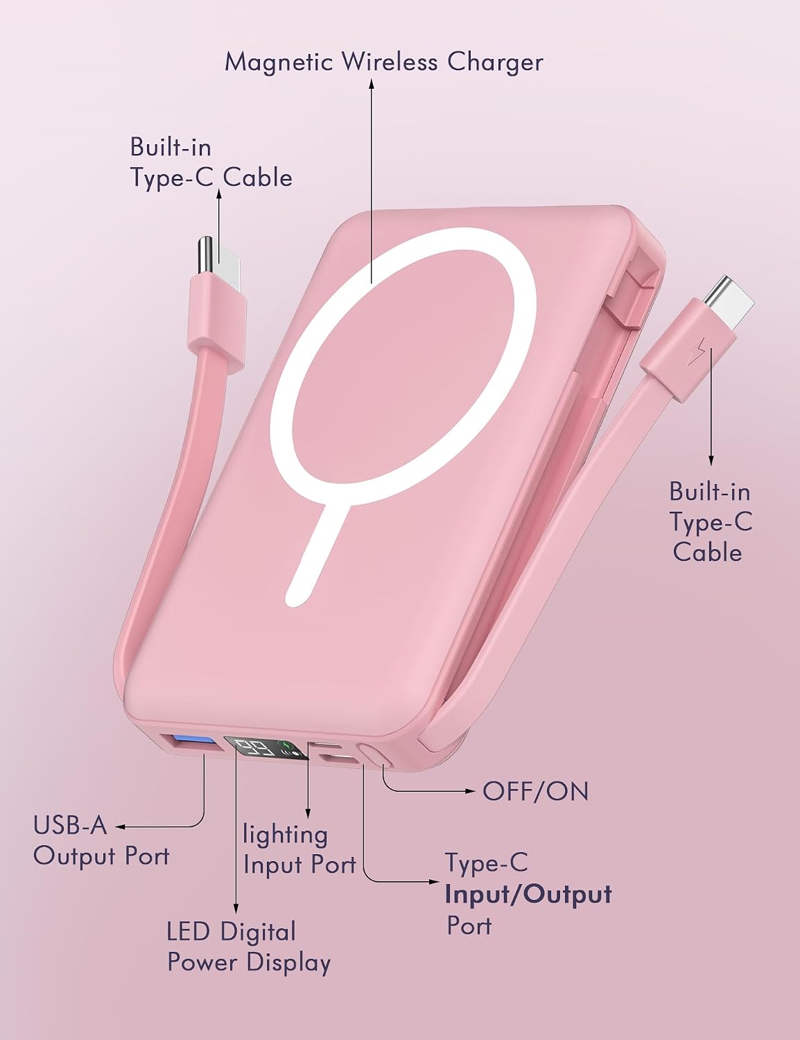 podoru Paquete de batería Magsafe, banco de energía magnético de 10...