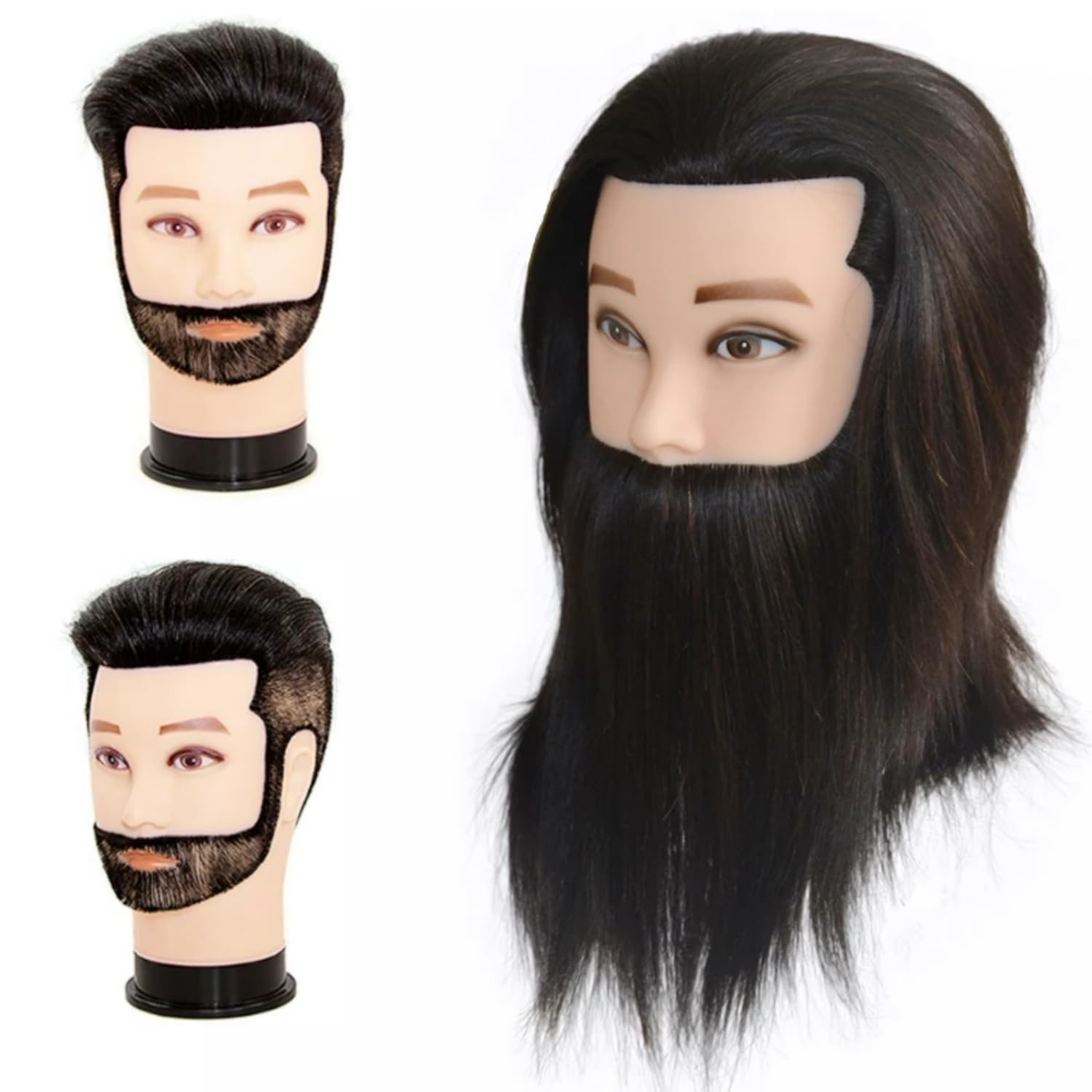 Yiifiulyn Cabeza de maniquí de cabello humano con barba, cabeza de...