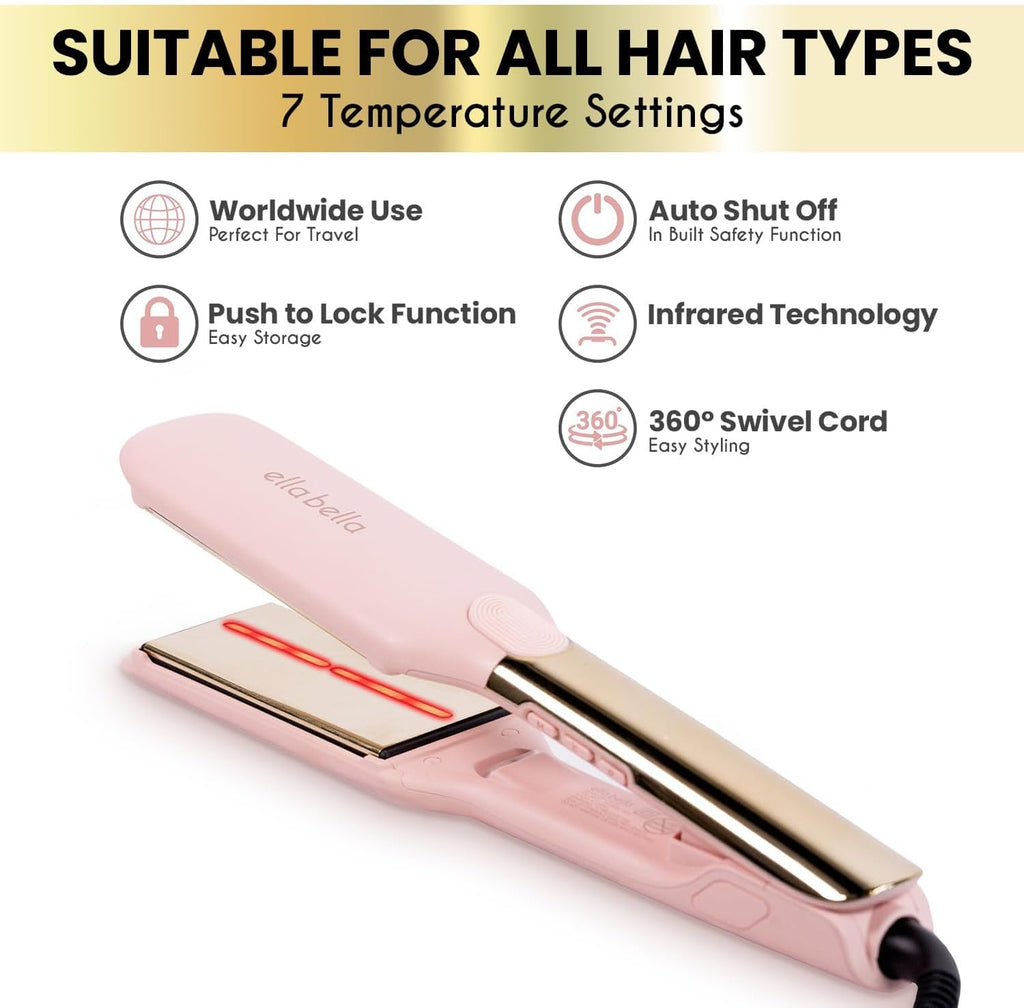 ELLA BELLA® Plancha plana de titanio para alisar el cabello (con in...