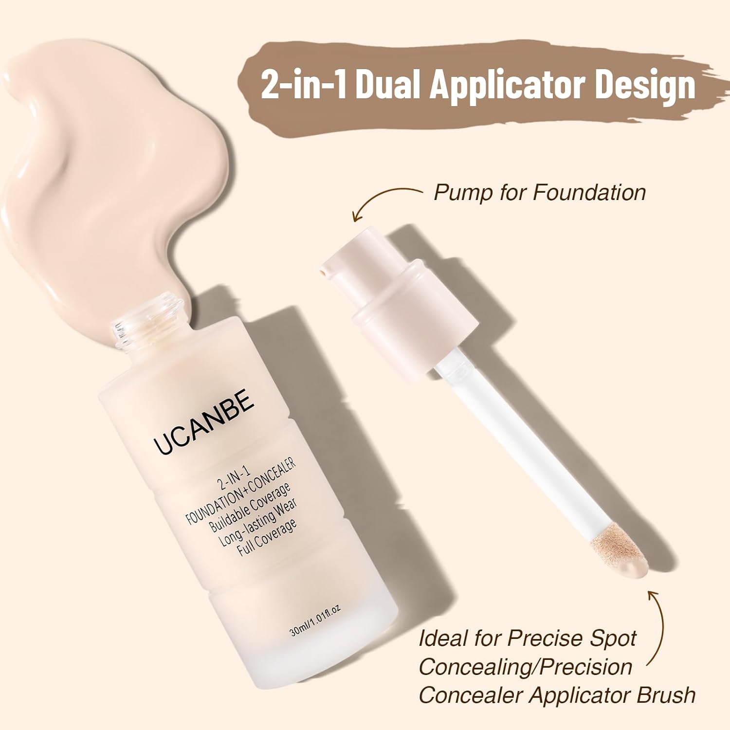 UCANBE Base líquida y corrector 2 en 1, base de maquillaje de cober...