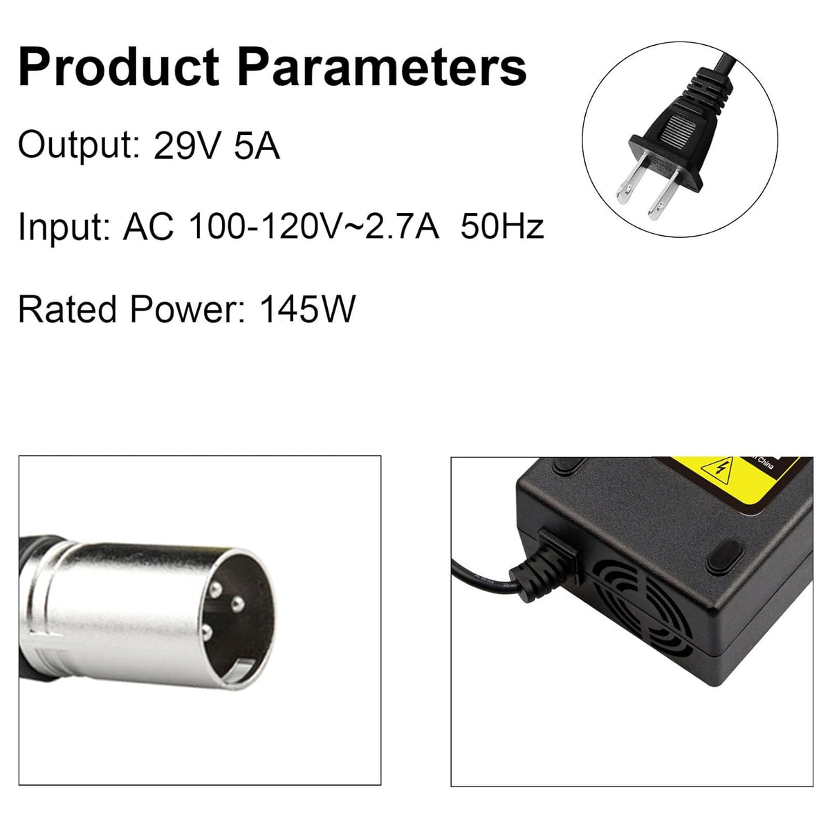 Cargador de batería con conector XLR macho de 3 pines de 24V 5A par...