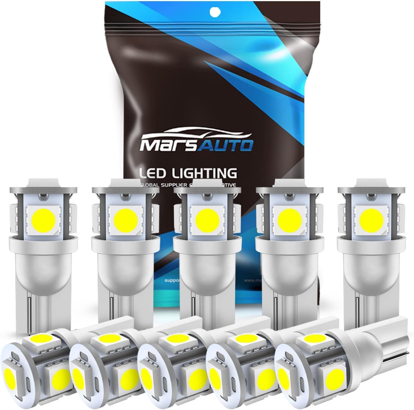 Marsauto 194 - Bombilla LED 6000K blanca 168 T10 2825 W5W 5SMD, bom...