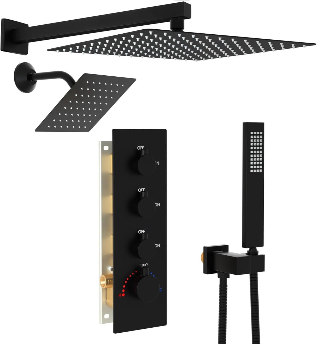 Enga - Sistema termostático de ducha dual de 12"+6" con mon...