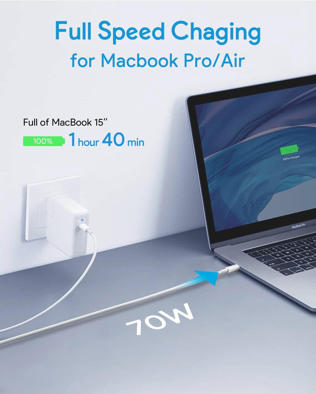 Cargador Mac Book Pro, adaptador de corriente de cargador USB C de...