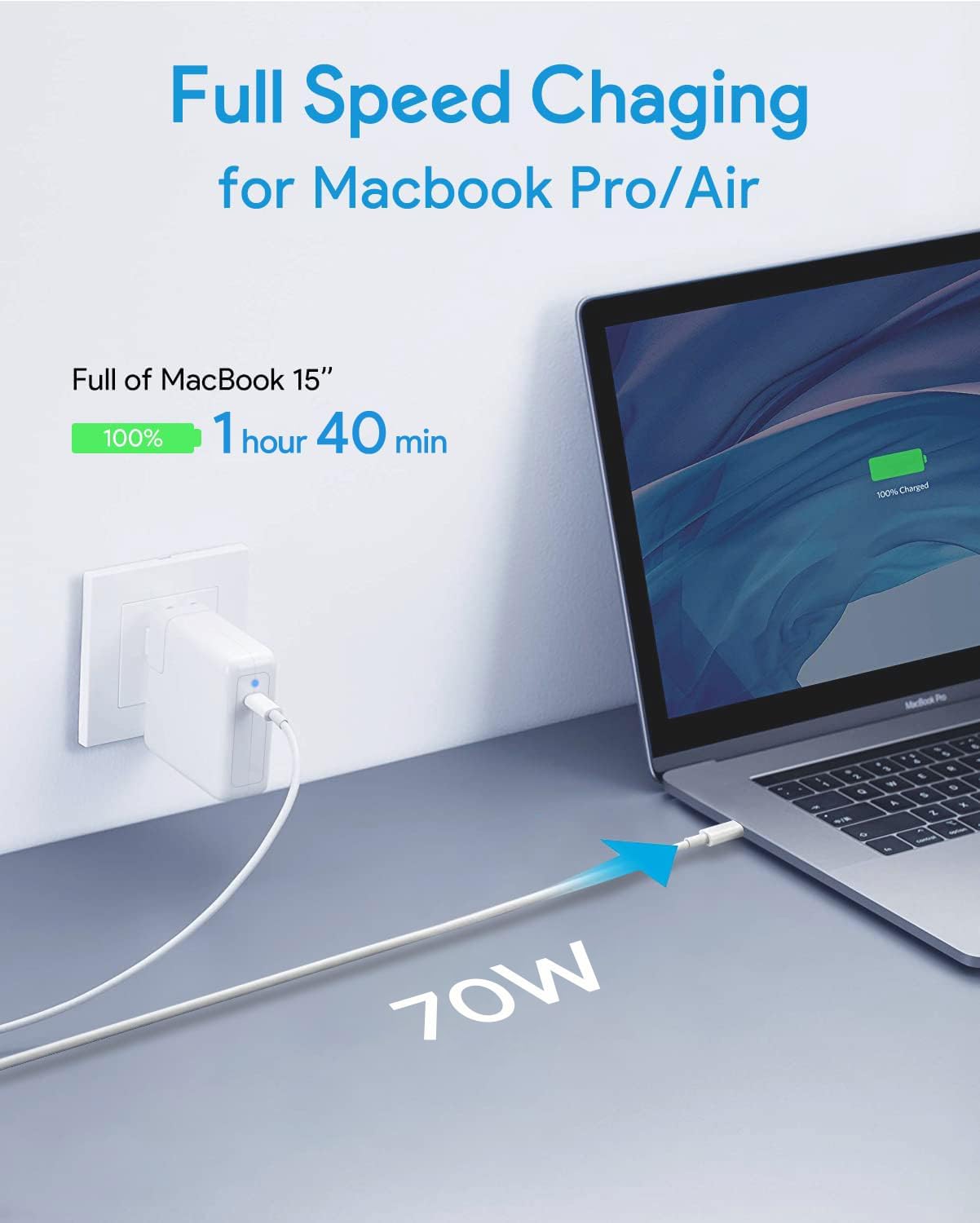 Cargador Mac Book Pro, adaptador de corriente de cargador USB C de...
