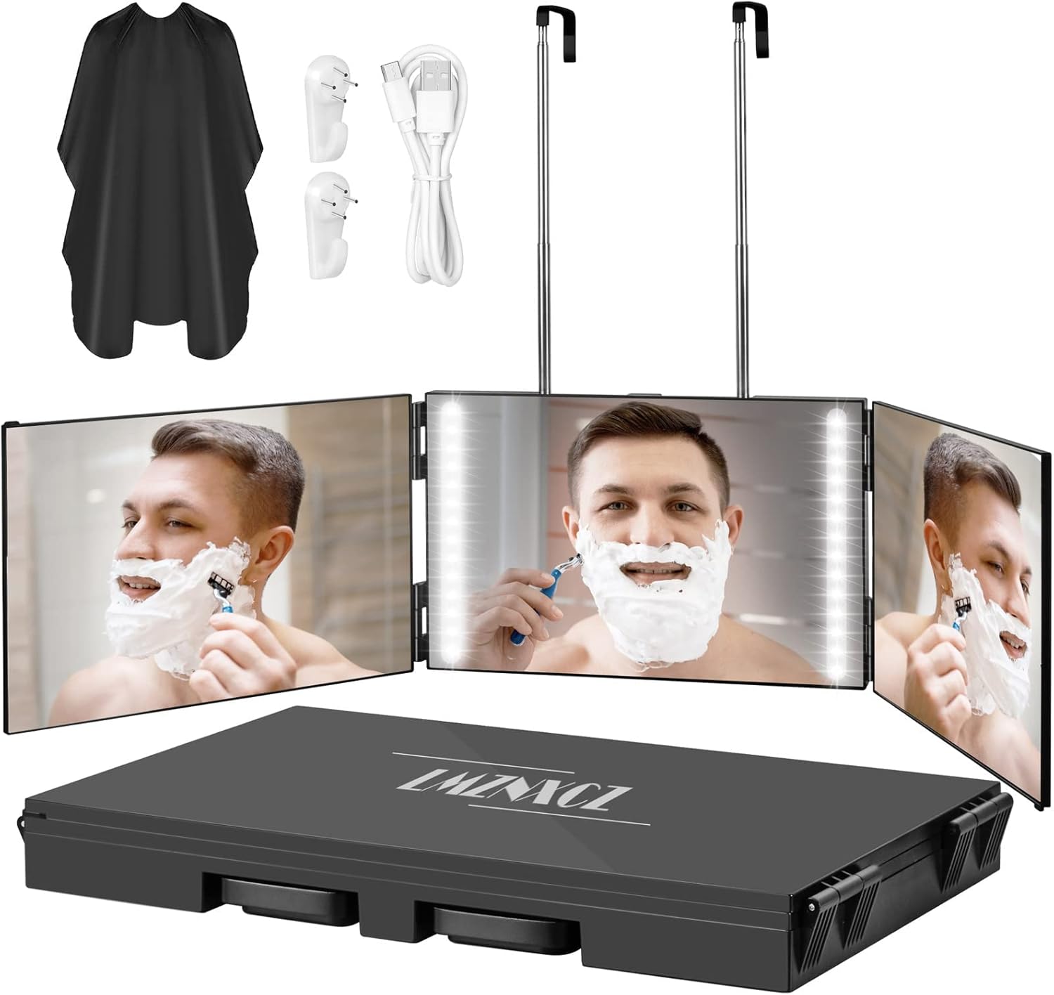 LMZNXCZ con luces LED Espejo de 3 vías para corte de pelo automátic...