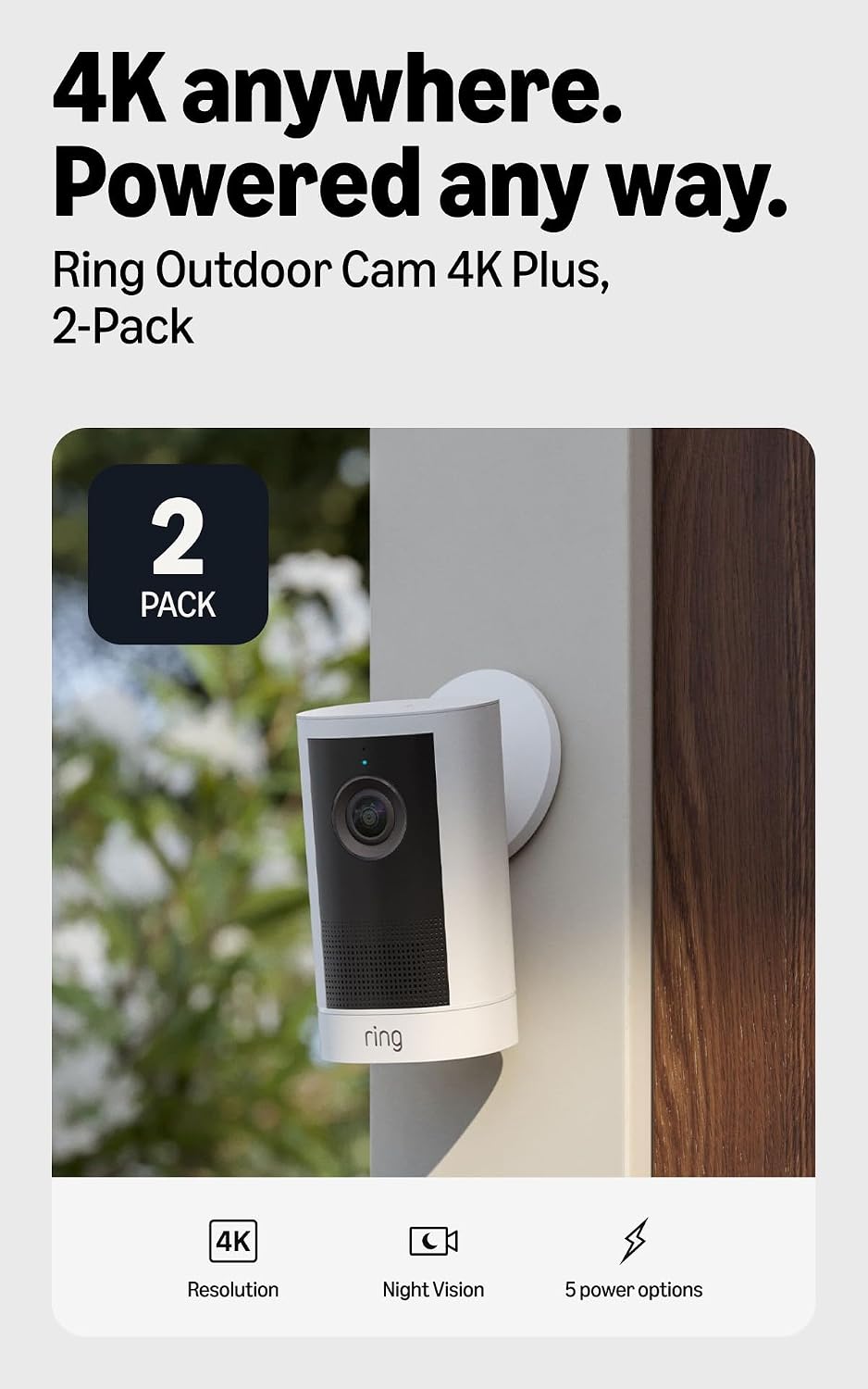 Cámara para exteriores 4K Plus Ring inalámbrica (último modelo): Re...