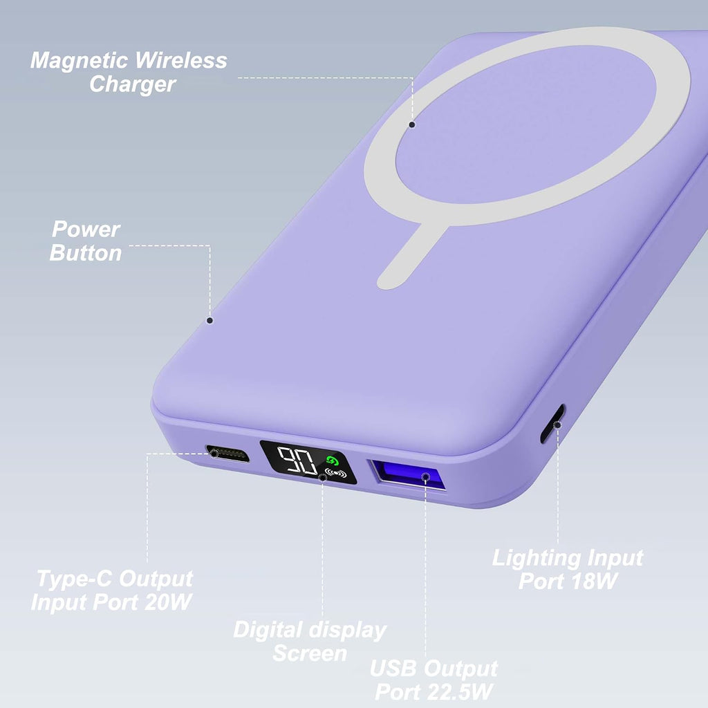 AOGUERBE Magsafe Power Bank, batería magnética plegable de 10000 mA...