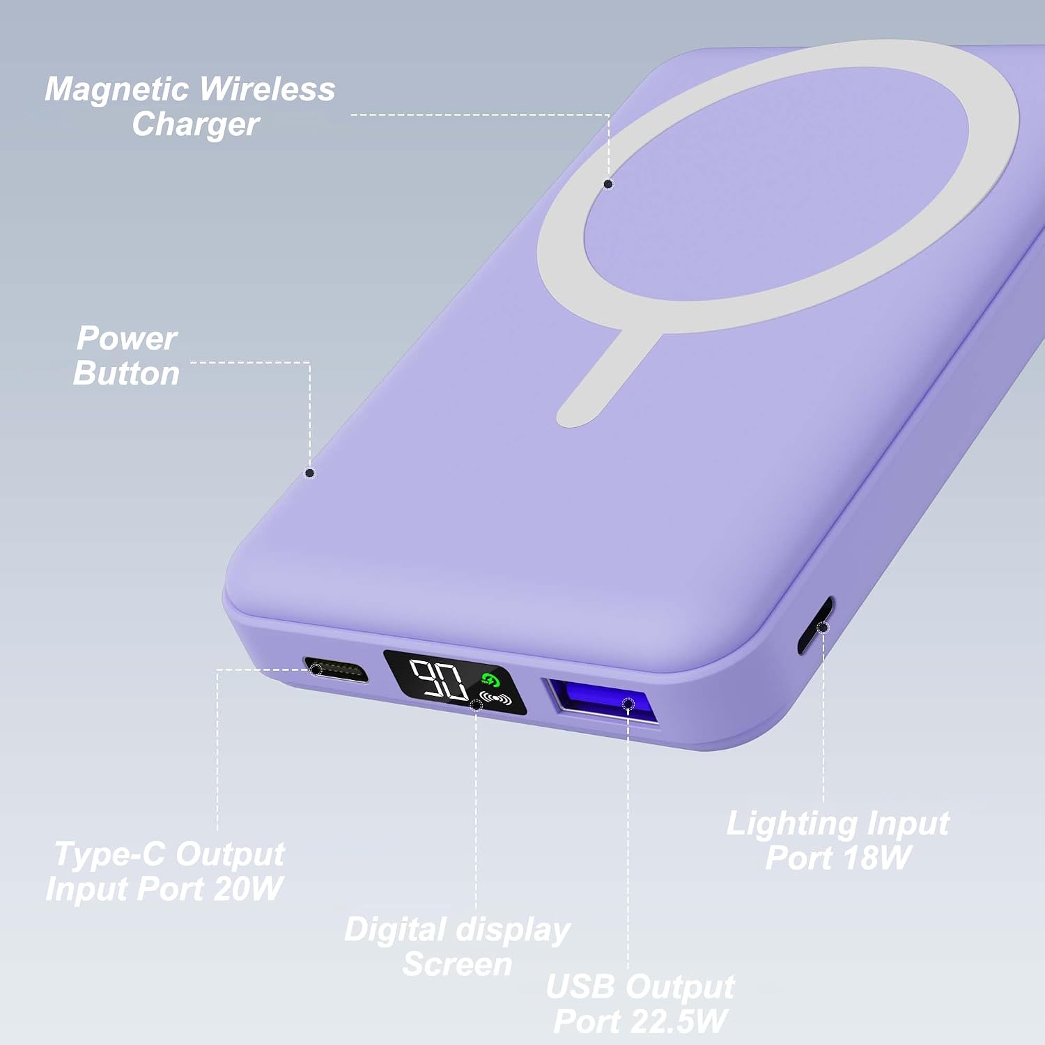 AOGUERBE Magsafe Power Bank, batería magnética plegable de 10000 mA...