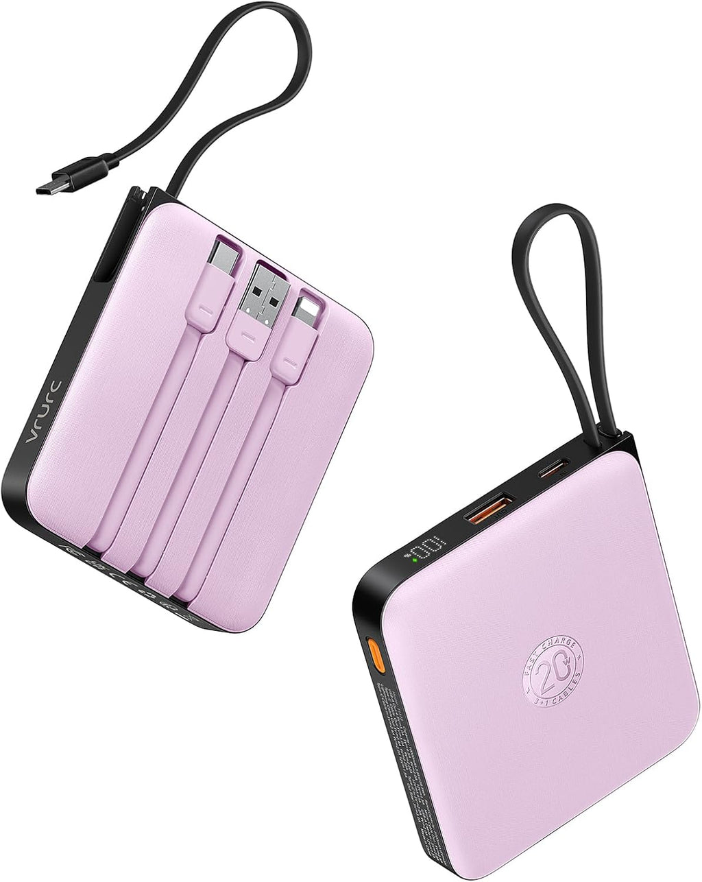 VRURC Cargador Portátil con Cable Incorporado, Banco de Energía de...