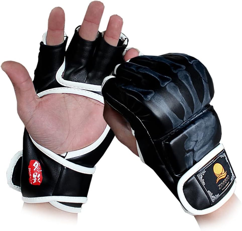 ZooBoo Guantes de MMA, guantes de boxeo de medio dedo, mitones de M...