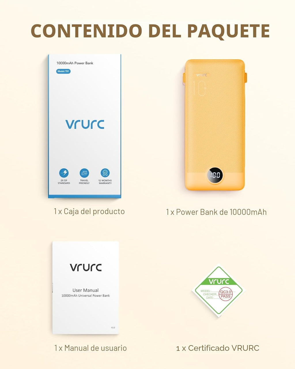 VRURC Cargador portátil con cables integrados y enchufe de pared de...