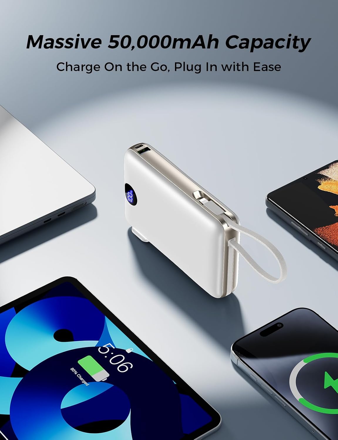Cargador portátil de 50000 mAh con cables integrados y enchufe de p...