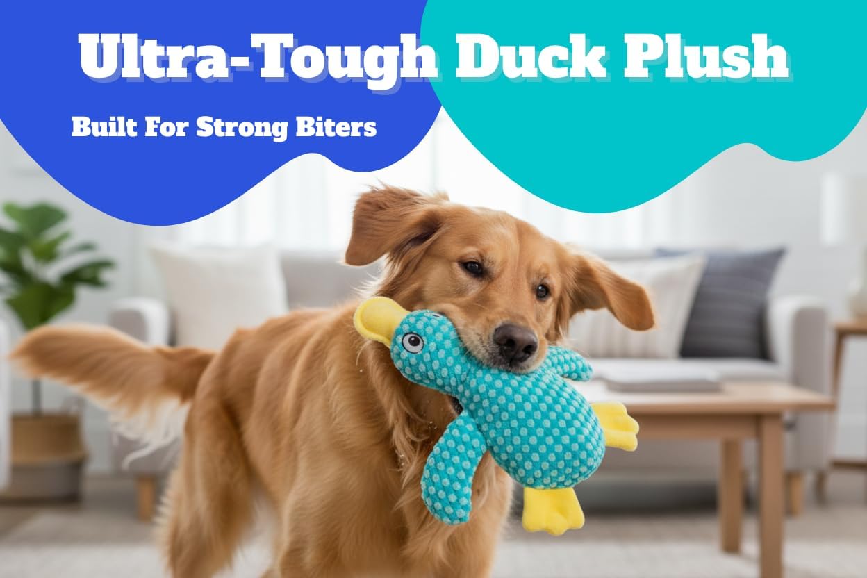 Juguete duradero de pato para perros, felpa reforzada para masticad...