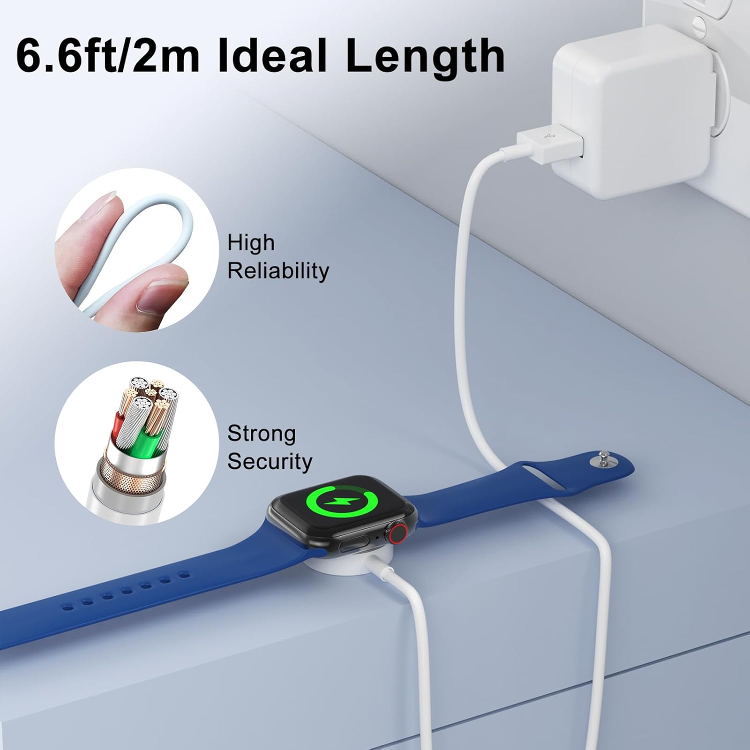 2 paquetes de 2 m\/6.6 pies para cargador de Apple Watch USB magnét...