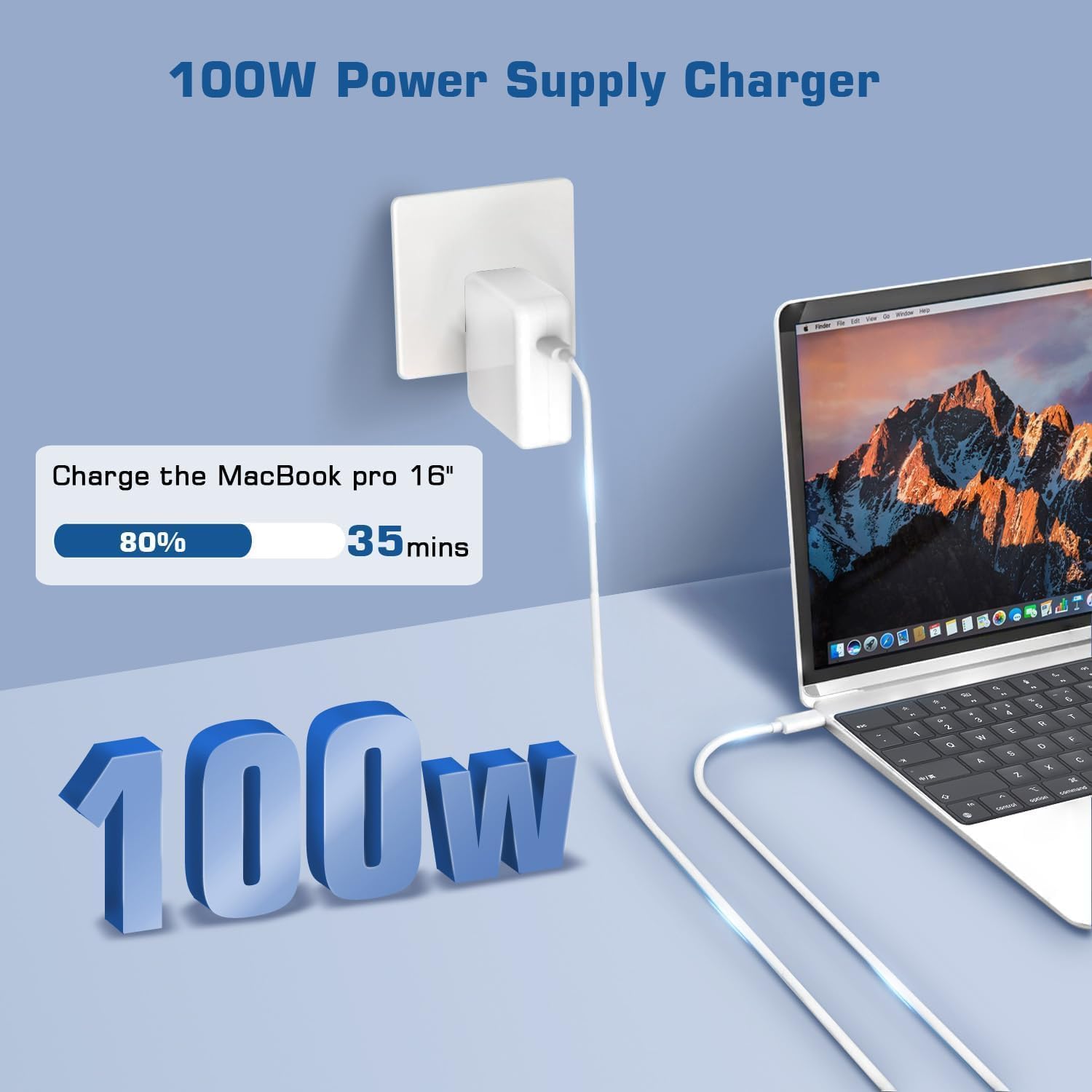 Repuesto de cargador para MacBook Pro de 100 W, cargador rápido USB...