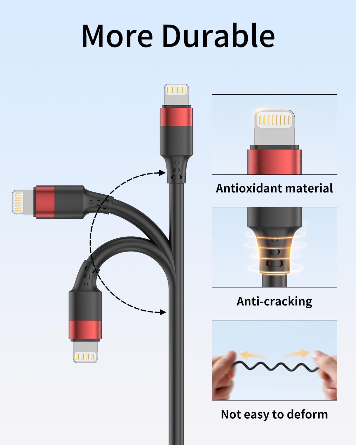 Cable USB a Lightning en espiral para coche, paquete de 2 cables re...