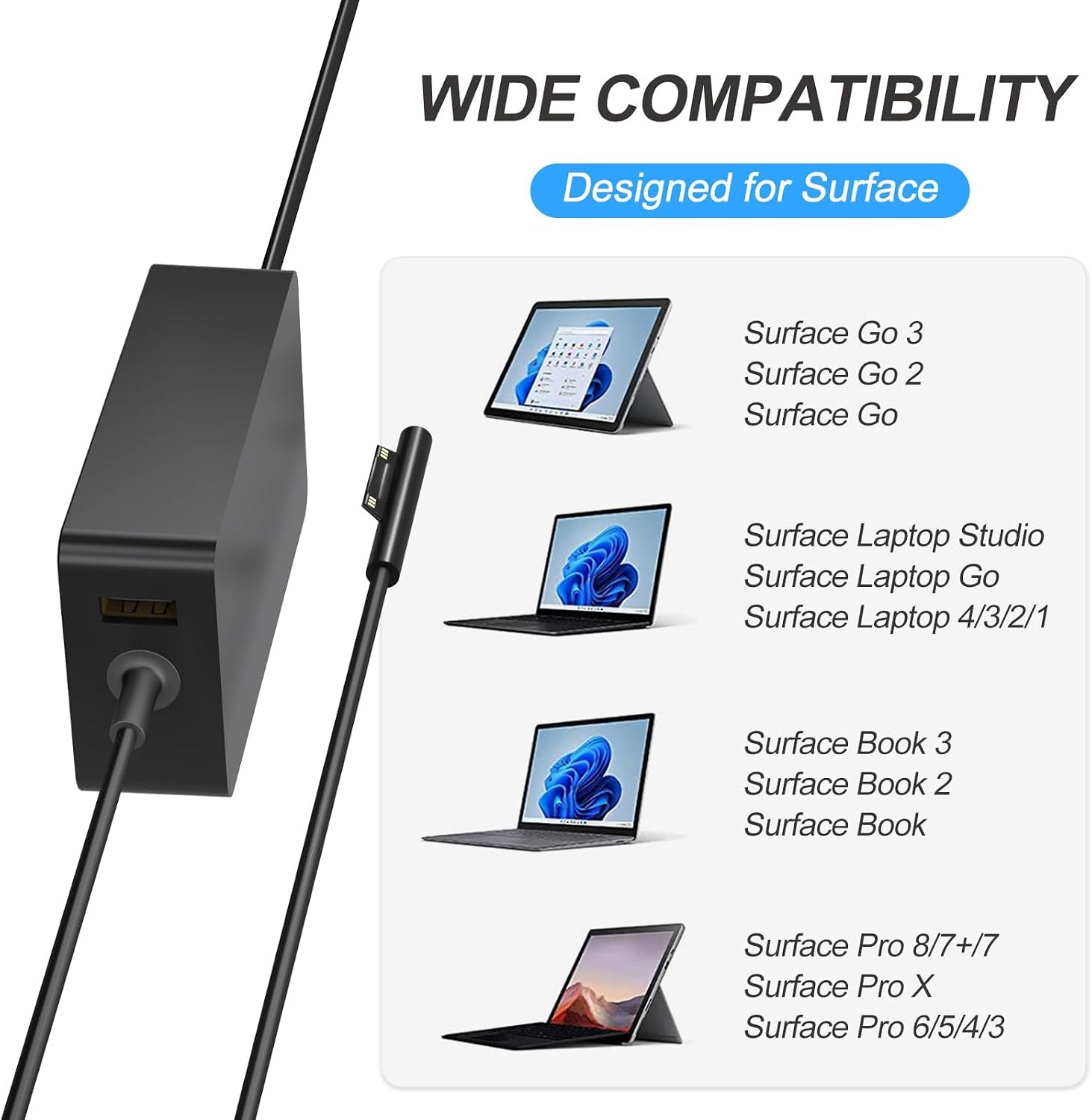 Cargador para laptop Surface Pro de 65 W, para Microsoft Surface Pr...