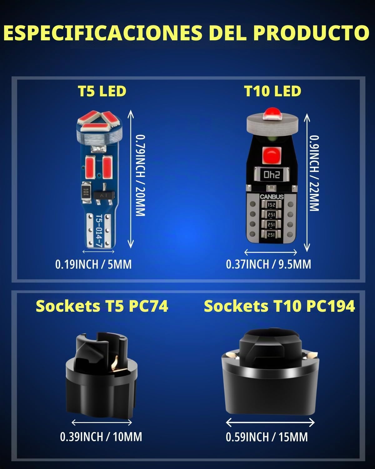 WLJH Canbus PC74 Twist Lock Socket T5 2721 73 74 Led 7SMD 4014 Chip...
