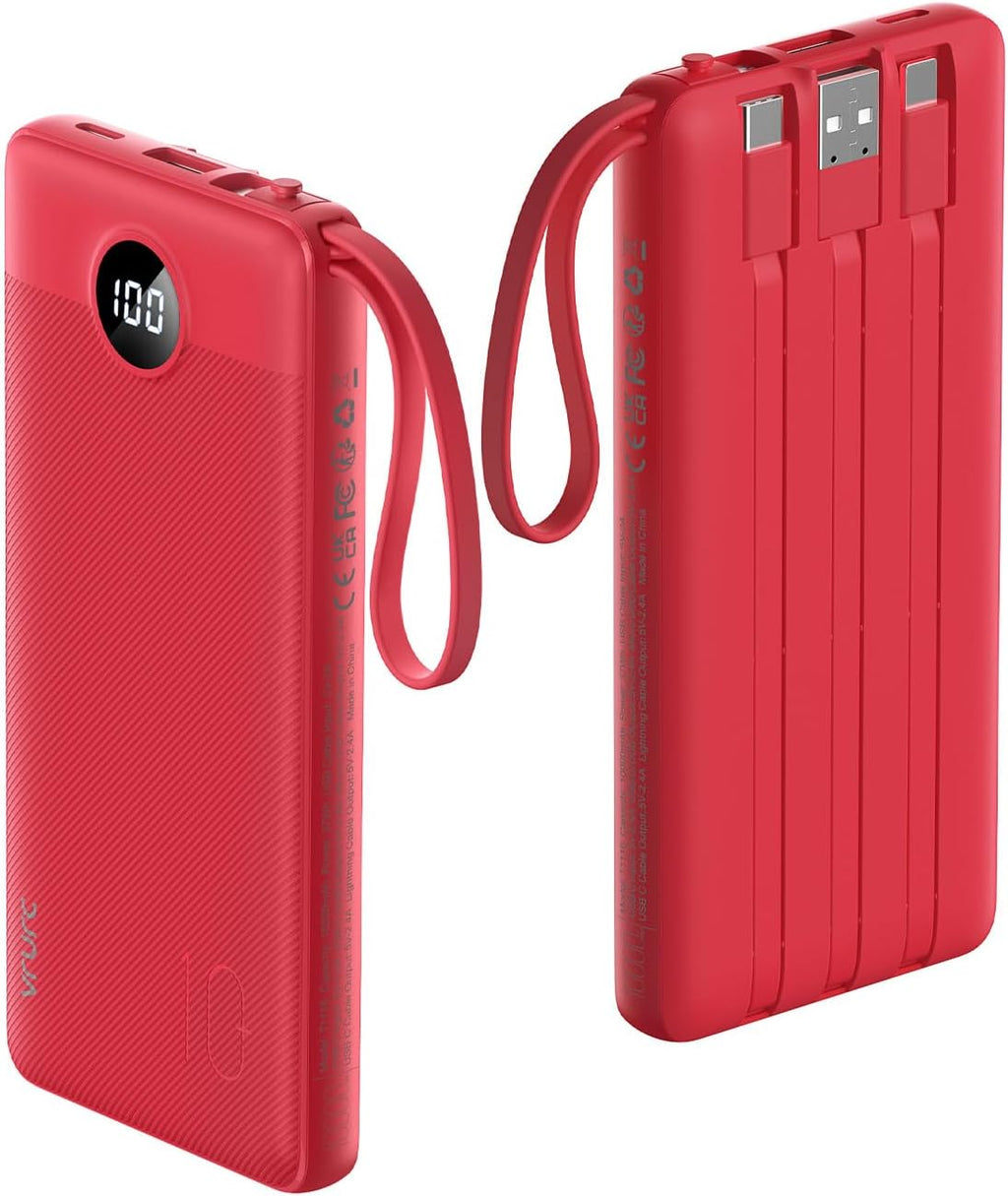VRURC Cargador portátil, banco de energía de 10000 mAh con cables i...