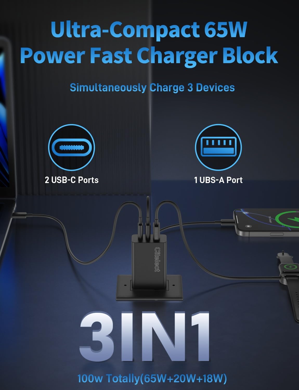 Paquete de 2 bloques de cargador USB C de 65 W, adaptador de carga...