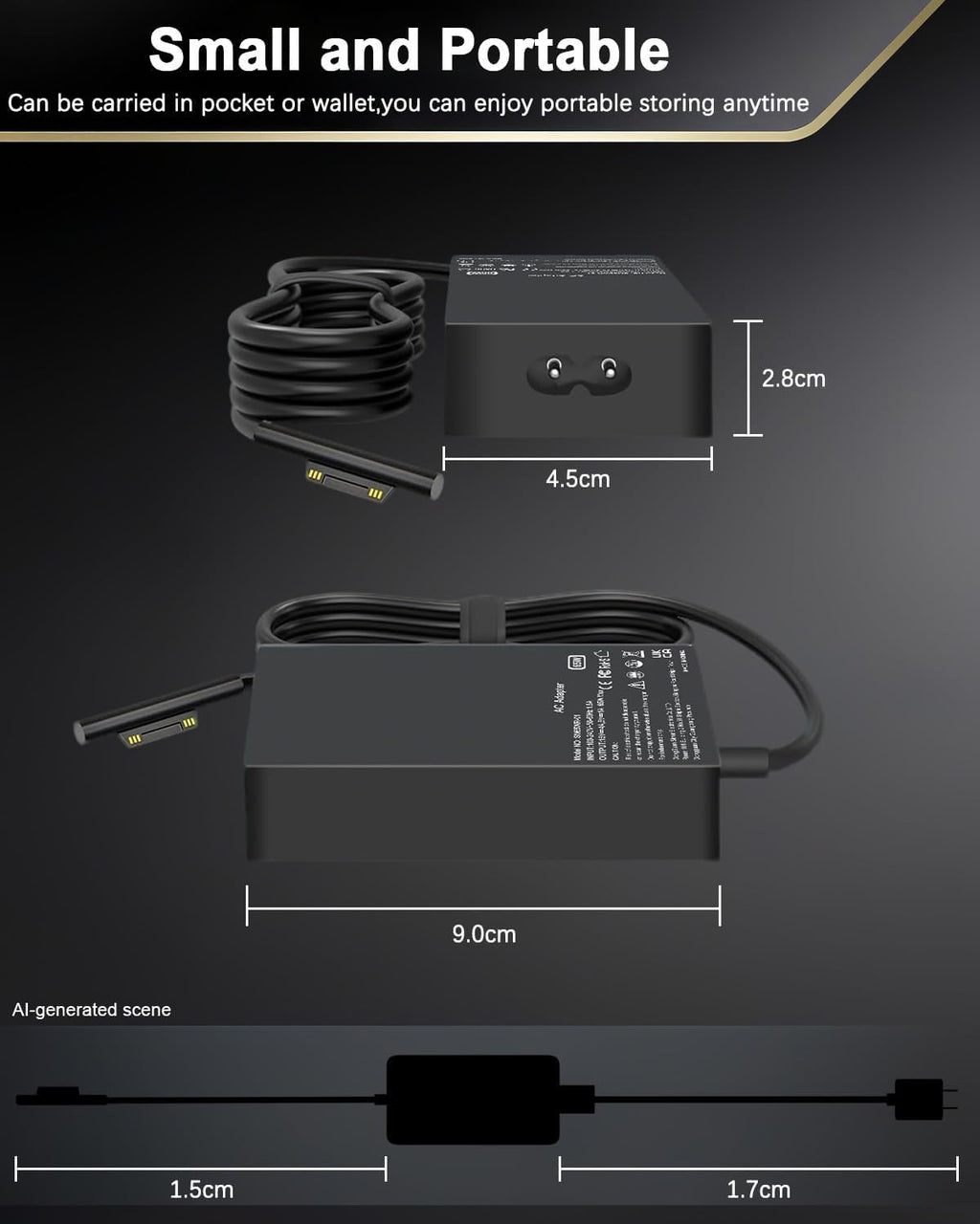 Cargador Surface Pro de 65 W, compatible con Microsoft Surface Pro...