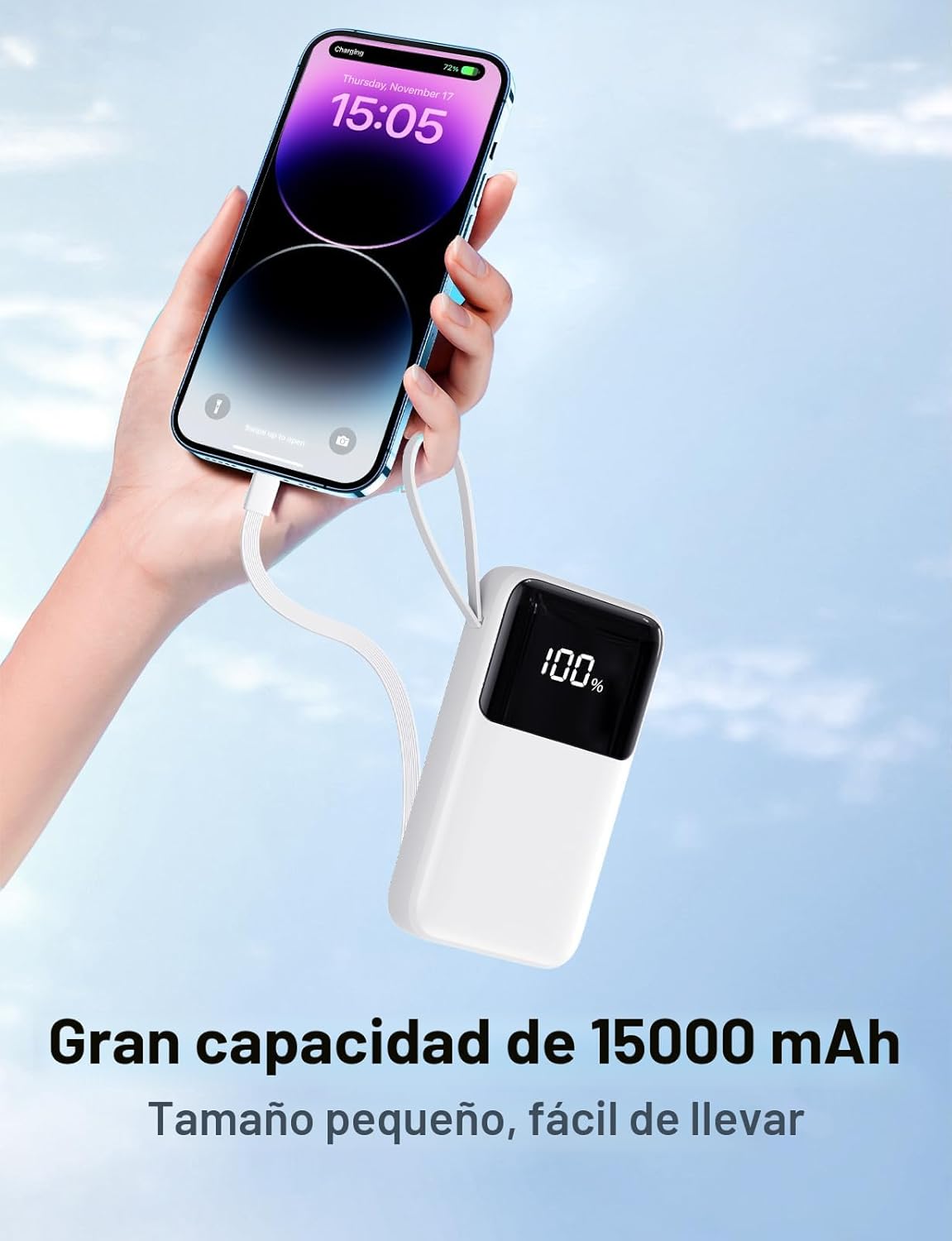 HELLEE Banco de energía, cargador portátil de 15000 mAh con cable i...