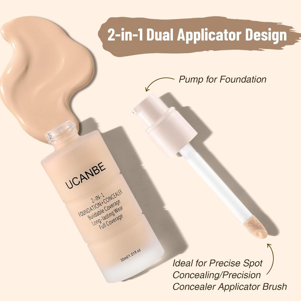 UCANBE Base líquida y corrector 2 en 1, juego de maquillaje de base...