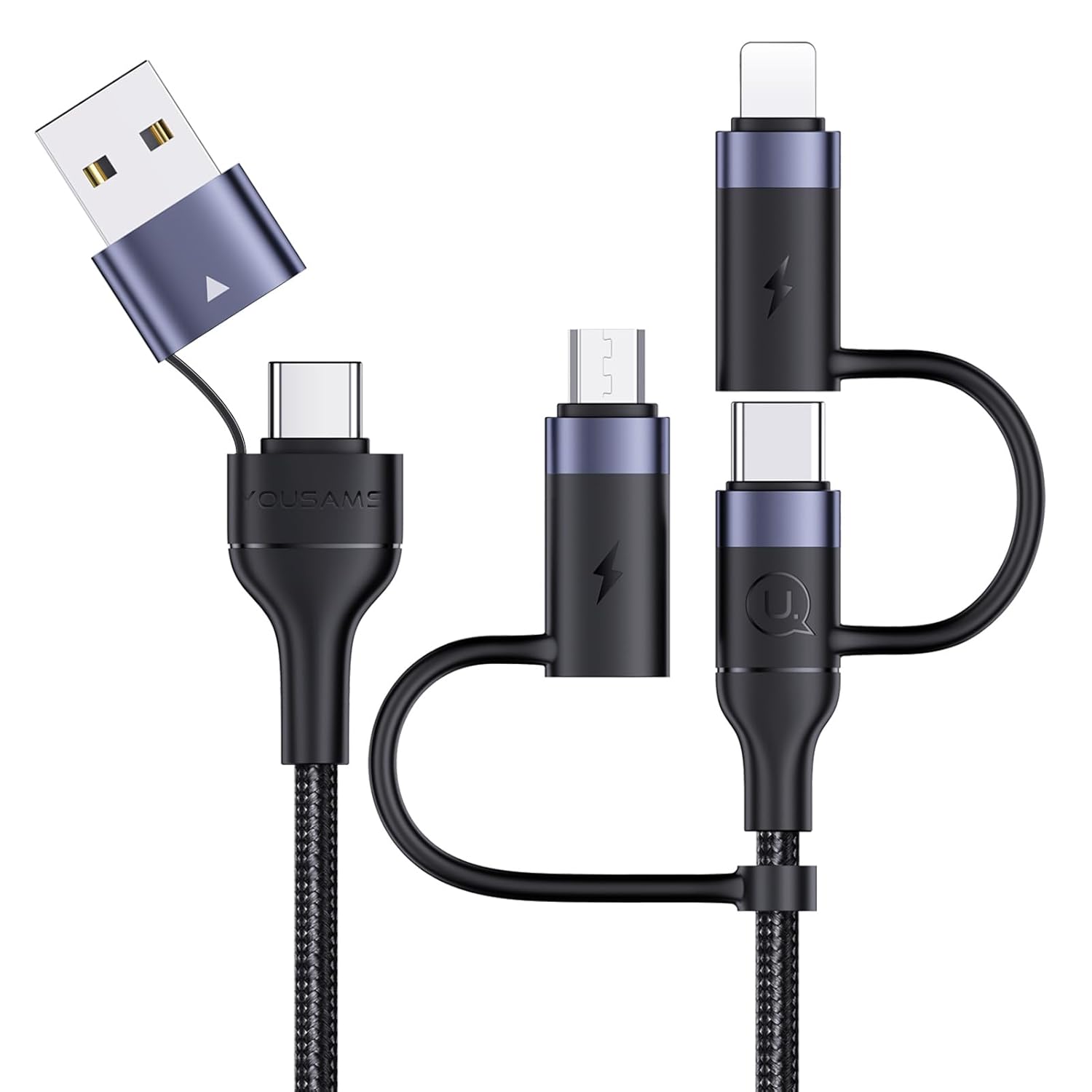 YOUSAMS PD 60W USB C Cable de carga rápida multifuncional trenzado...