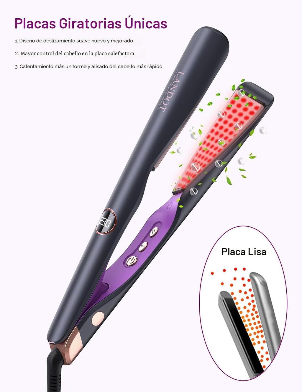 LANDOT Plancha para el cabello y rizador 2 en 1: crea ondas de saló...