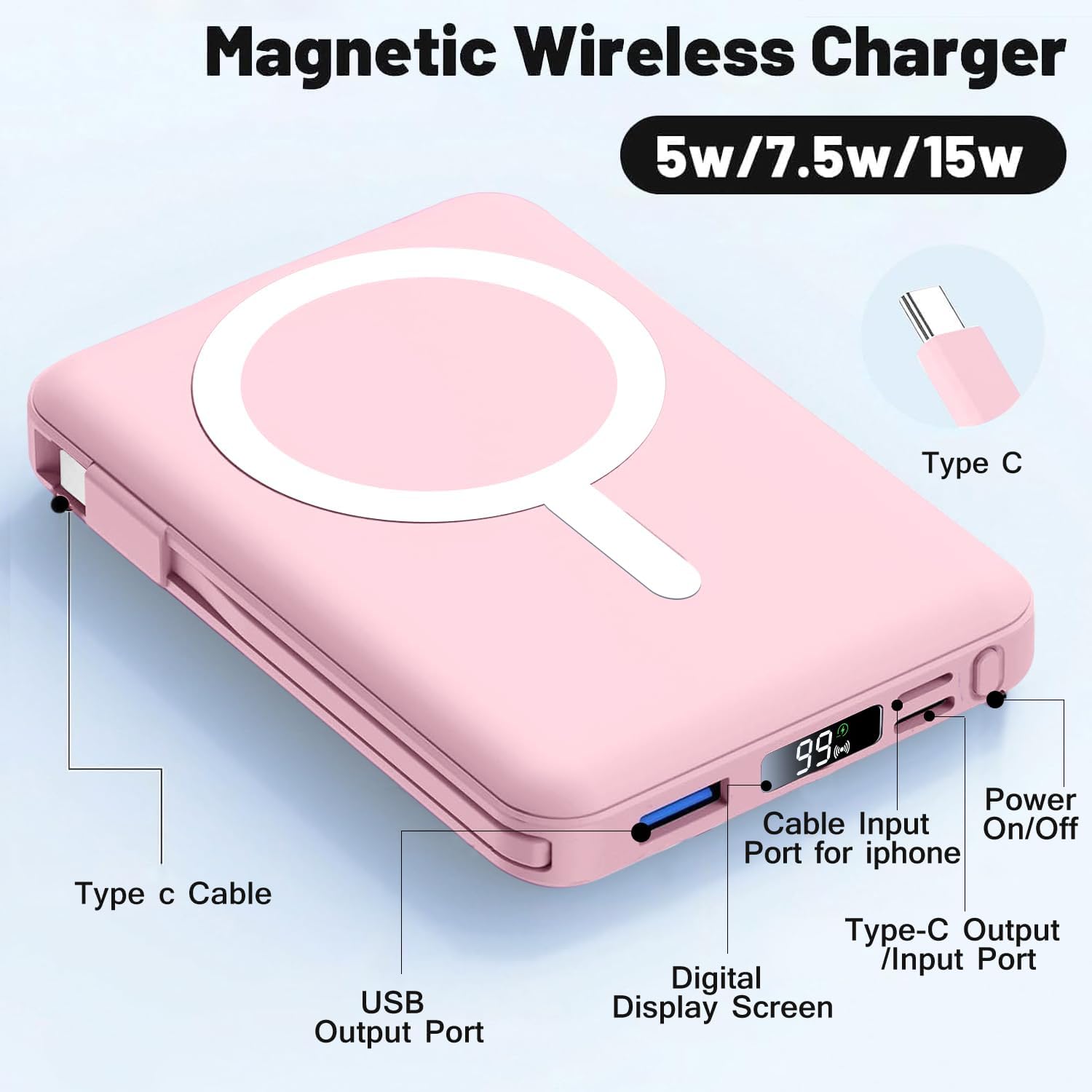 Azmuth Cargador portátil MagSafe, banco de energía magnético de 100...