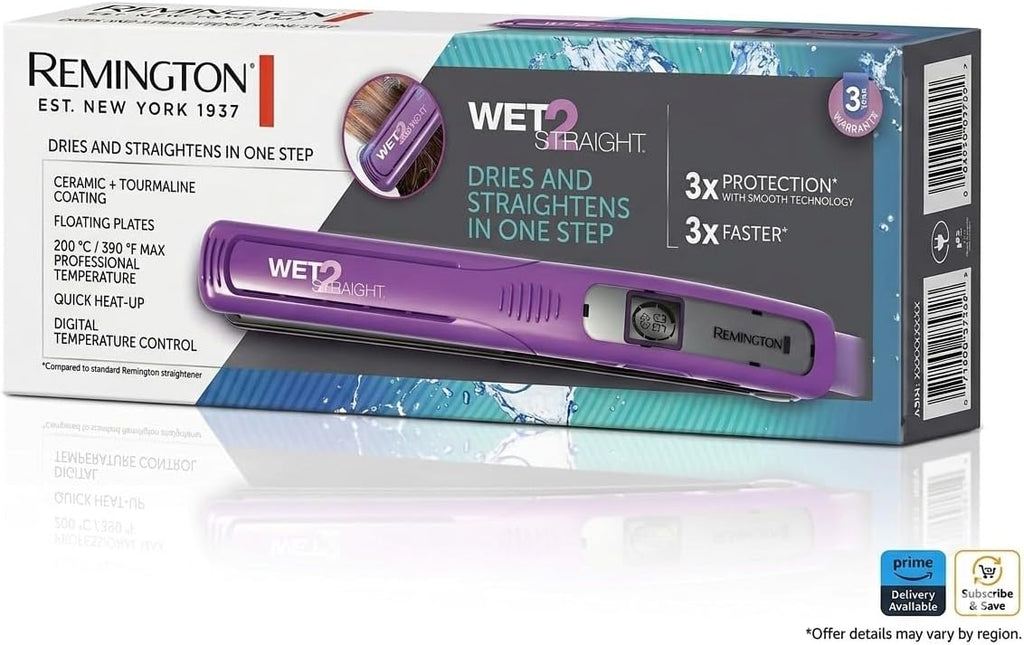 Remington Wet 2 - Plancha de pelo liso de 1 pulgada con placas de t...