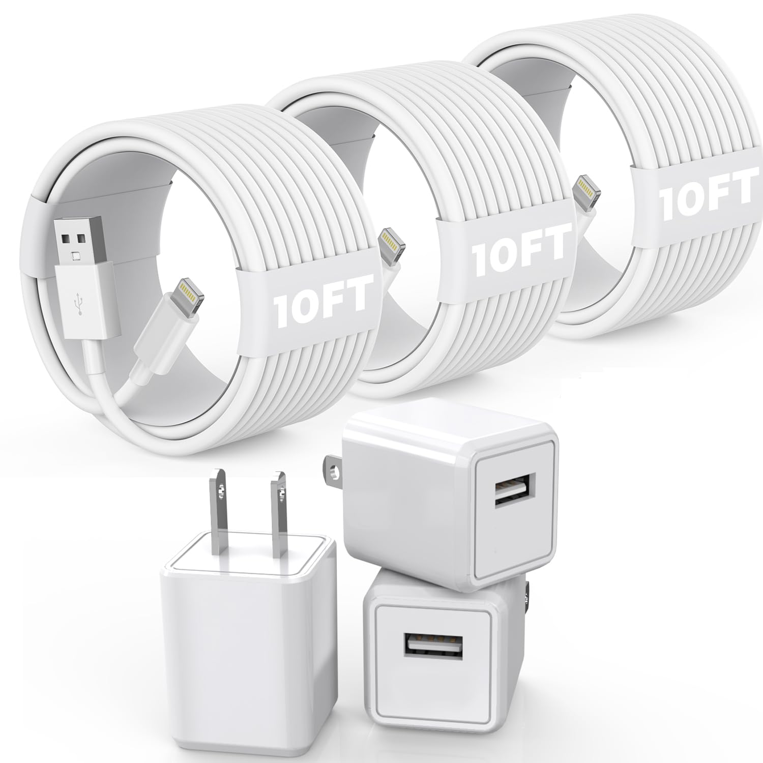 Paquete de 3 cargadores de iPhone de 10 pies, [certificado MFi de A...