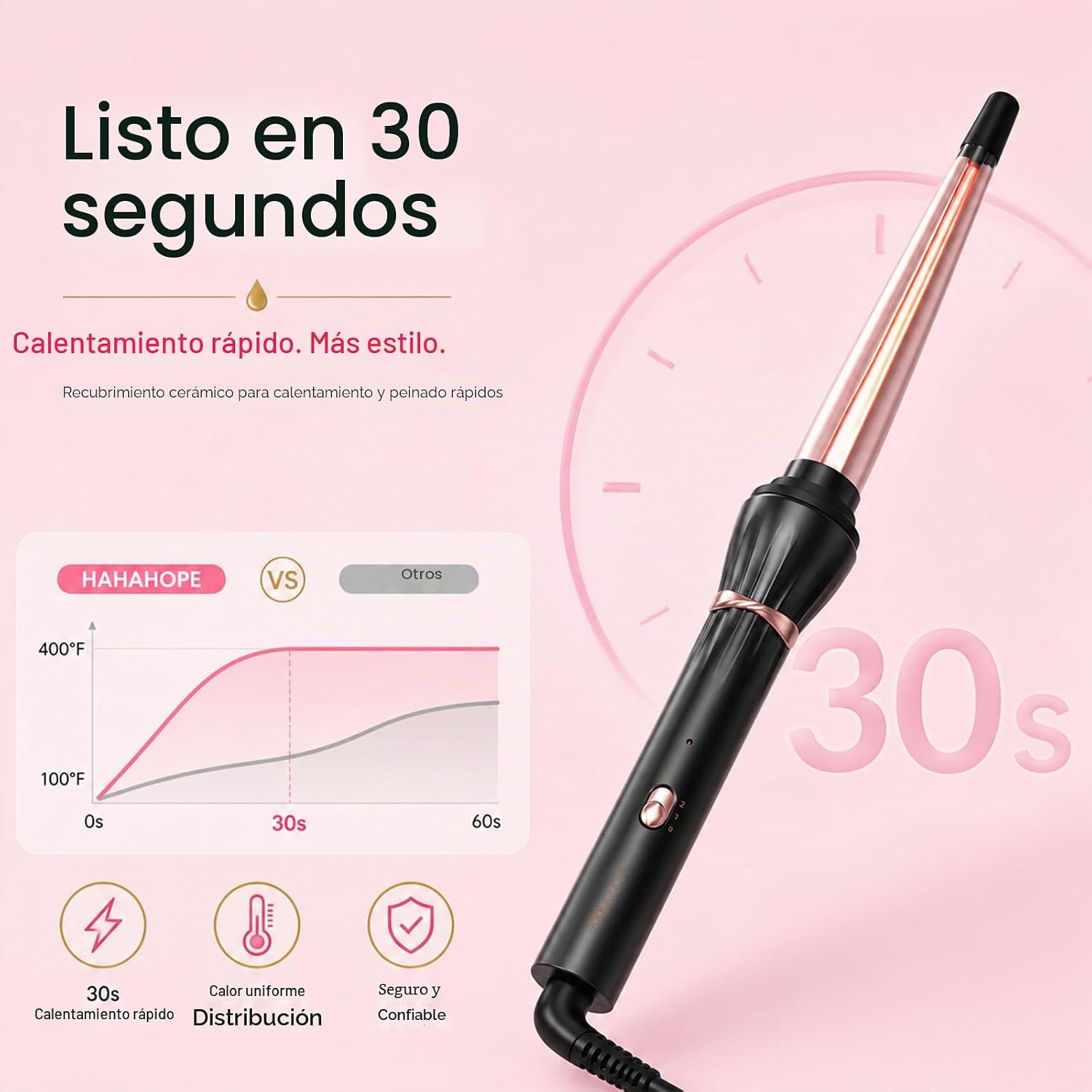 Hahahope Rizador de pelo cónico de 1\/2 a 1 pulgada, rizador de pel...
