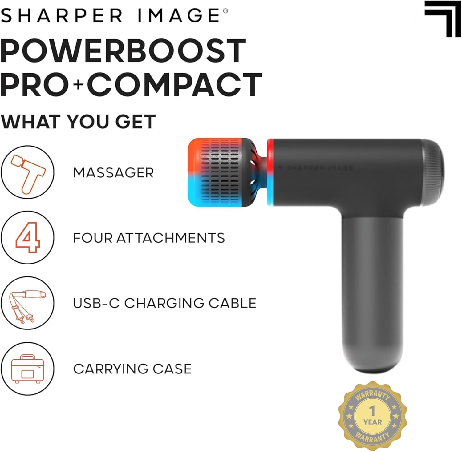 Sharper Image® Powerboost® Pro+ Pistola de masaje compacta de tejid...