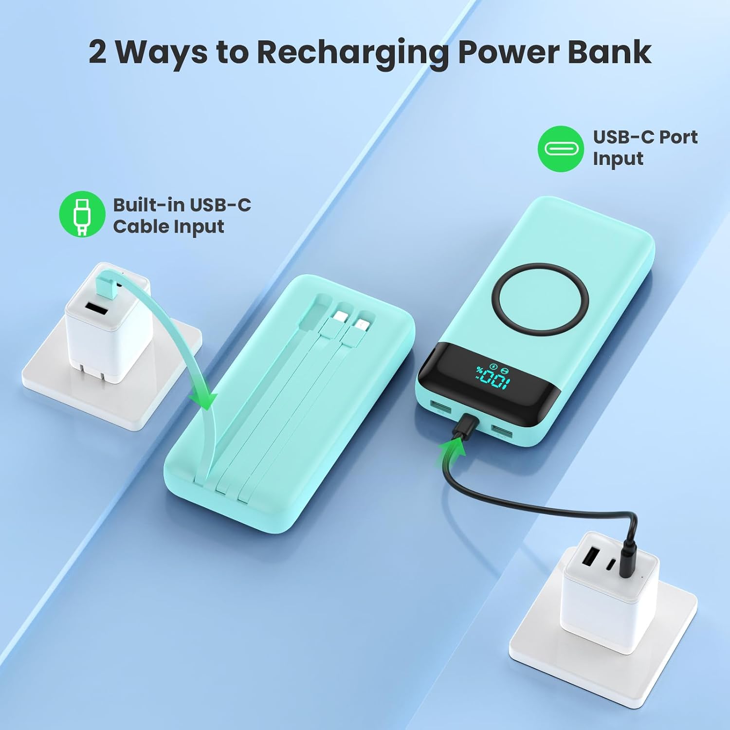 Cargador Portátil Inalámbrico de 40800mAh para iPhone con 3 Cables...