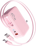 Cargador USB C retráctil de pared con cables tipo C de 35.5 pulgada...