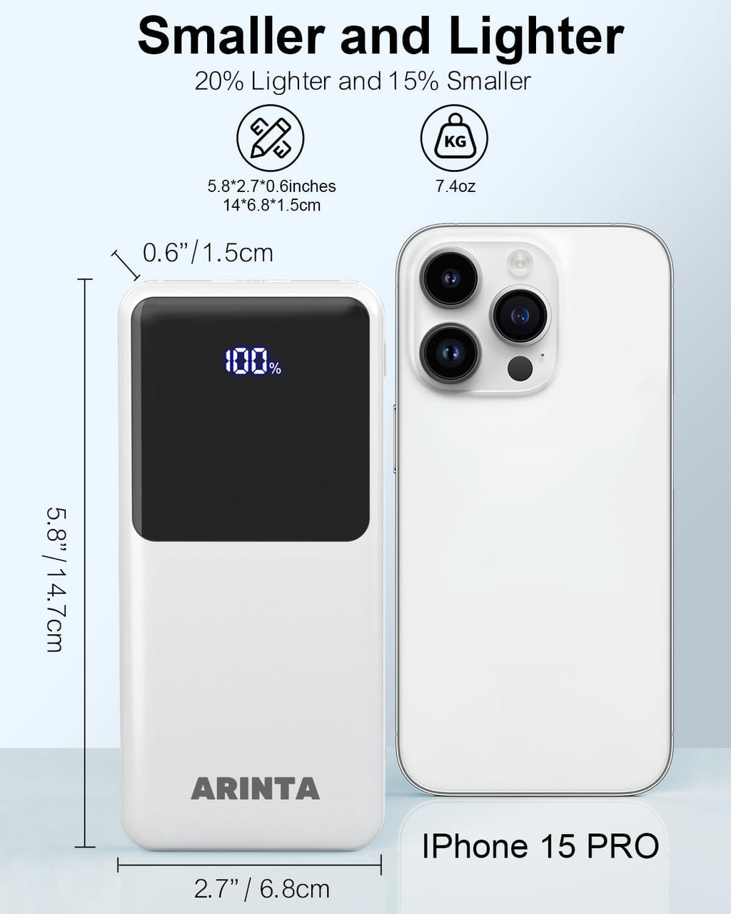 ARINTA Cargador portátil Power Bank de 10000 mAh PD 22.5 W, batería...