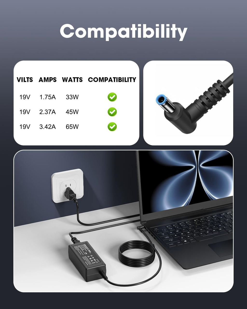 Cargador HP de 65 W, adaptador para portátil HP Pavilion x360 14 15...