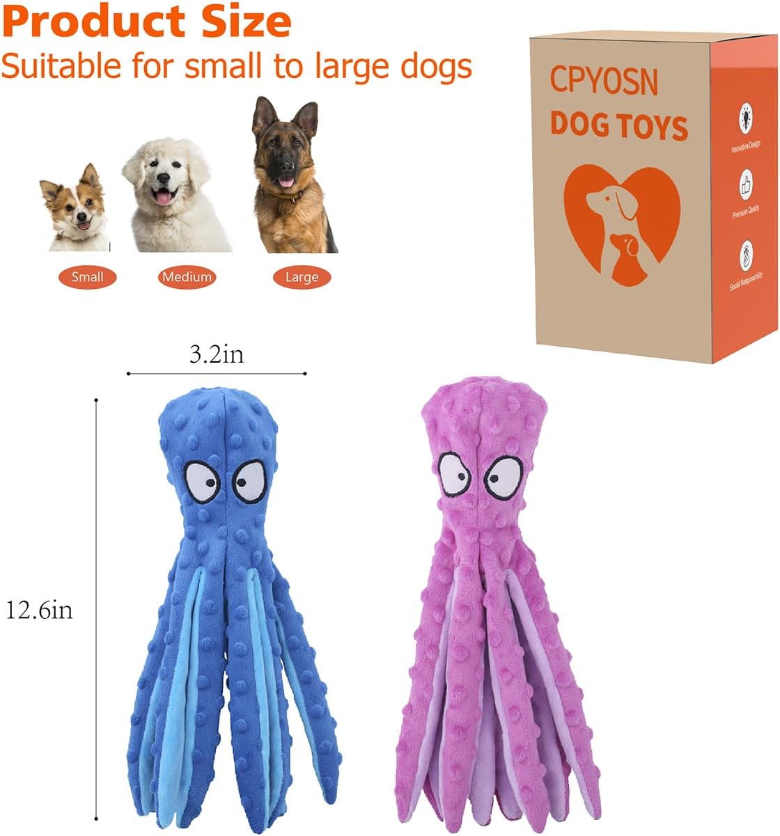 CPYOSN Juguetes chirriantes para perros, pulpo, sin relleno, juguet...