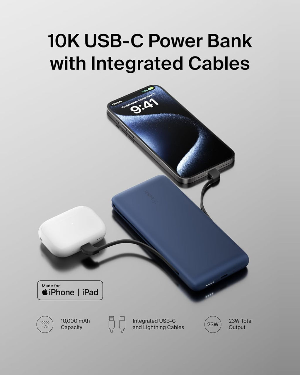 Belkin Cargador portátil para iPhone\/Android (10,000 mAh), batería...