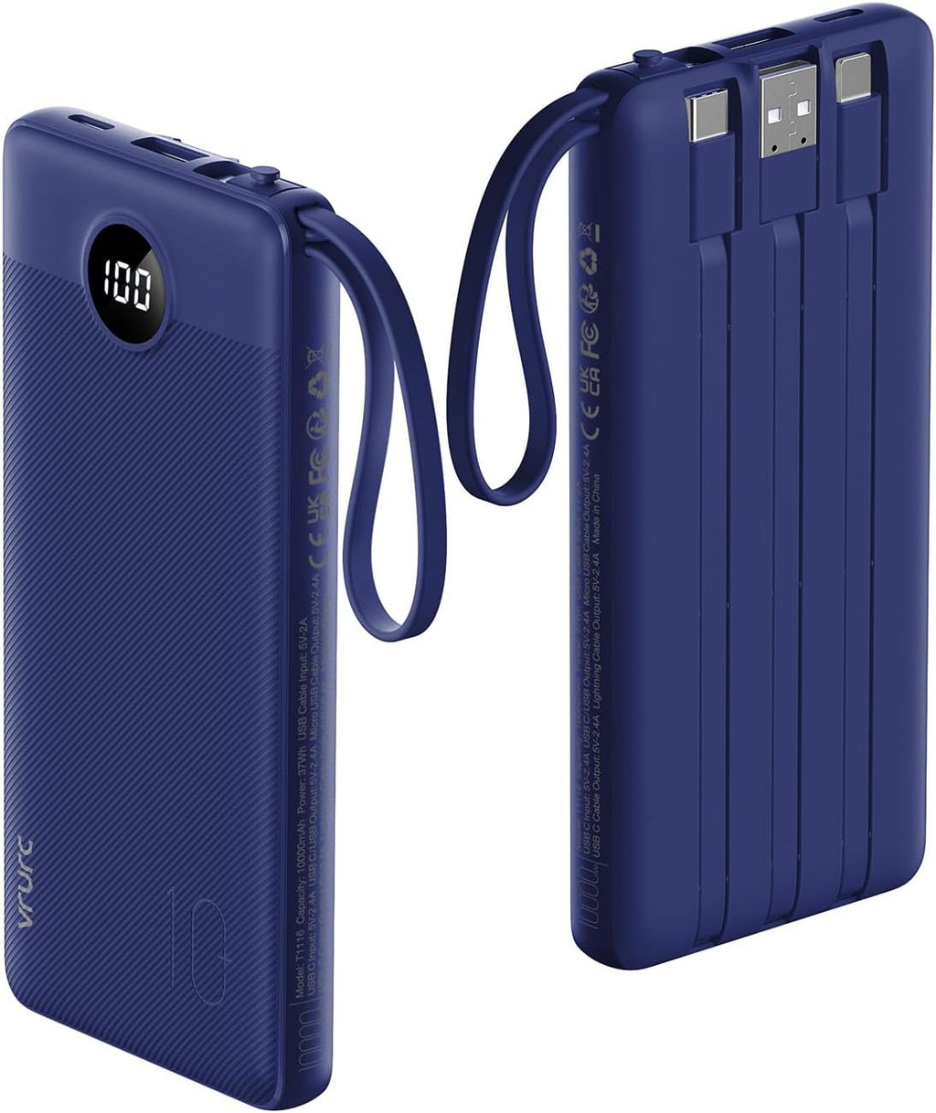 VRURC Cargador portátil, 4 cables integrados y cargador de batería...